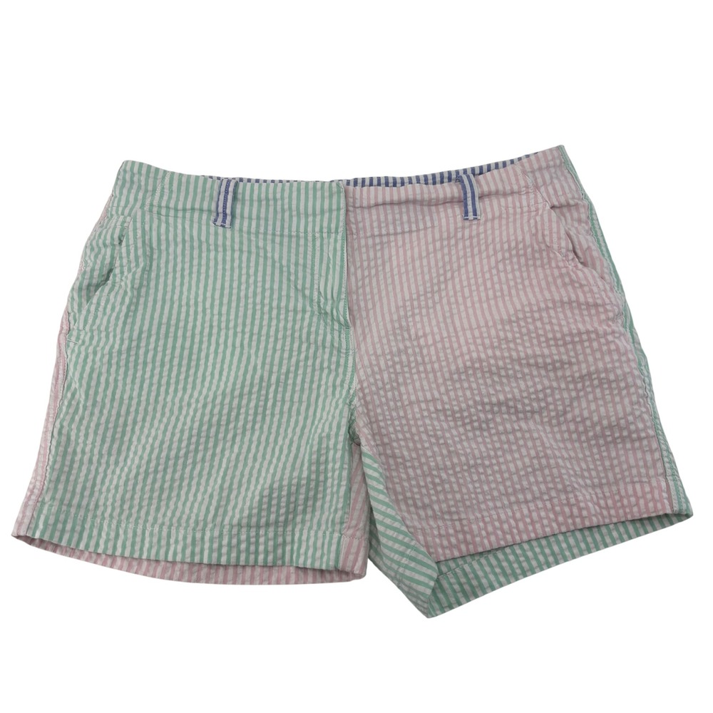 Vineyard Vines Womens Pink Green Seersucker Colorblock Striped Shorts Size 10